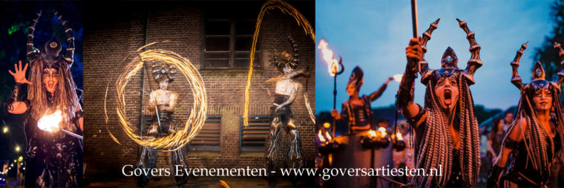 Vuurfauns op Springstelten, Govers Evenementen Vuurshow, vuuranimatie, vuurspuwers, themafeest, vuurvreter, vuurspuger, vuurspuwer, Govers Evenementen, Valentijnshow, Wedding show