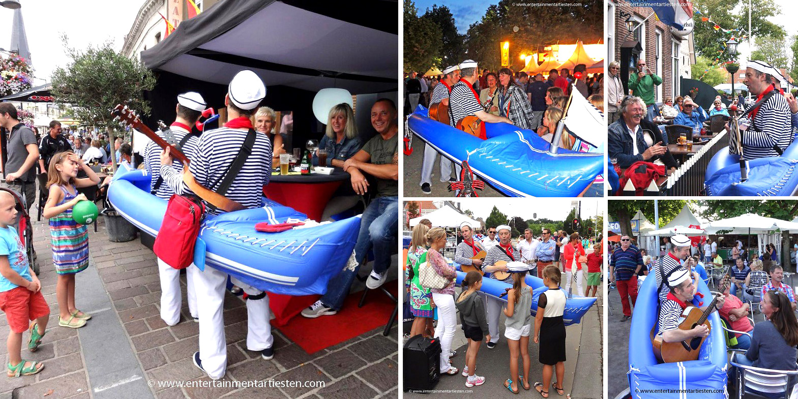 Deze muziek matrozen spelen stoere en romantische zeemanliedjes op de markt , braderie of straatfestival, muzikantenduo, muziektrio, bandje, straattheater muziek, artiesten boeken, artiestenbureau, thema feest, havendagen, beurs & promotie acts, winkelcentrumpromotie, Govers Evenementen, www.goversartiesten.nl