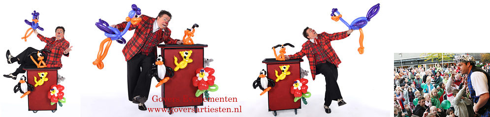 Ballonnenclown, clown, kindervoorstelling, straattheater, artiesten boeken, artiestenbureau, clowns, ballonnen vouwen, ballonnen vouwer, ballon, kindertheater, Govers Evenementen, www.goversartiesten.nl