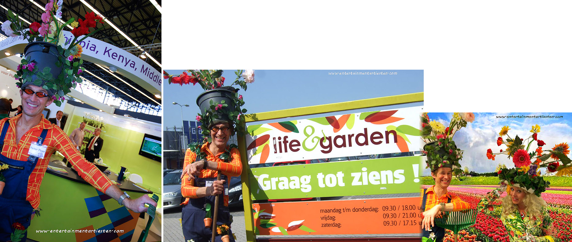 Vrolijk ontvangst van uw gasten of genodigden door Peter Plant en Betsy Bloem, Govers Evenementen, www.goversartiesten.nl Vrolijk ontvangst van uw gasten of genodigden door Peter Plant en Betsy Bloem, acteurs inhuren, straattheater, groen, duurzaam, openingsact, themafeest, bloemenmarkt, opening, entertainment boeken, Govers Evenementen, www.goversartiesten.nl