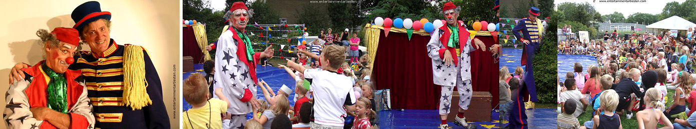 In het Kinderprogramma Floepie en Flapteur, nemen een clown en een circusdirecteur de kinderen mee in de wonderbaarlijke wereld van hun circus, straattheater voor kinderen, kinderfeestje, Govers Evenementen, www.goversartiesten.nl