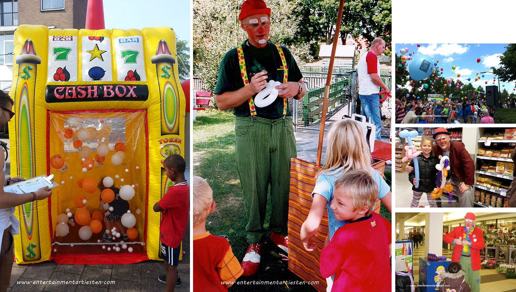 Kinderprogramma Jeugdshow, clown voor feestje, kinderfeestje organiseren, kinder straattheater, ballonnen clown, artiesten boeken, Govers Evenementen, www.goversartiesten.nl