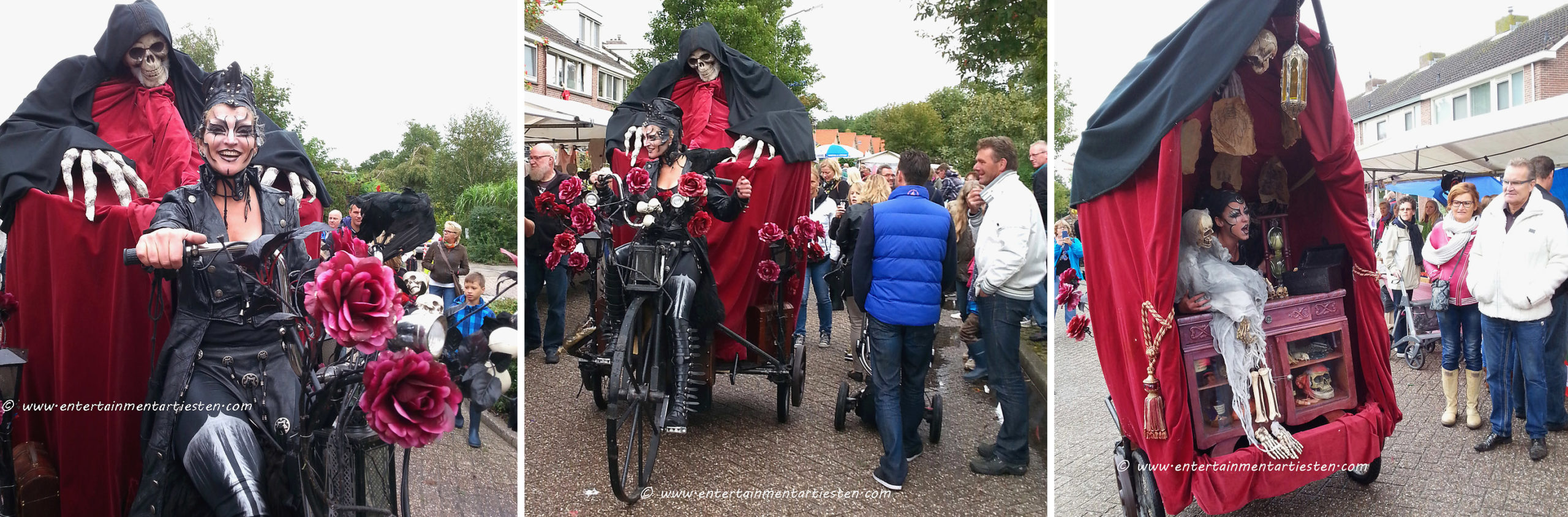 Straattheater : Magere Hein is een langzame en geruisloos voorbijkomende griezel straatvoorstelling, Halloween theater, artiest, artiesten, straatartiesten, theater festival