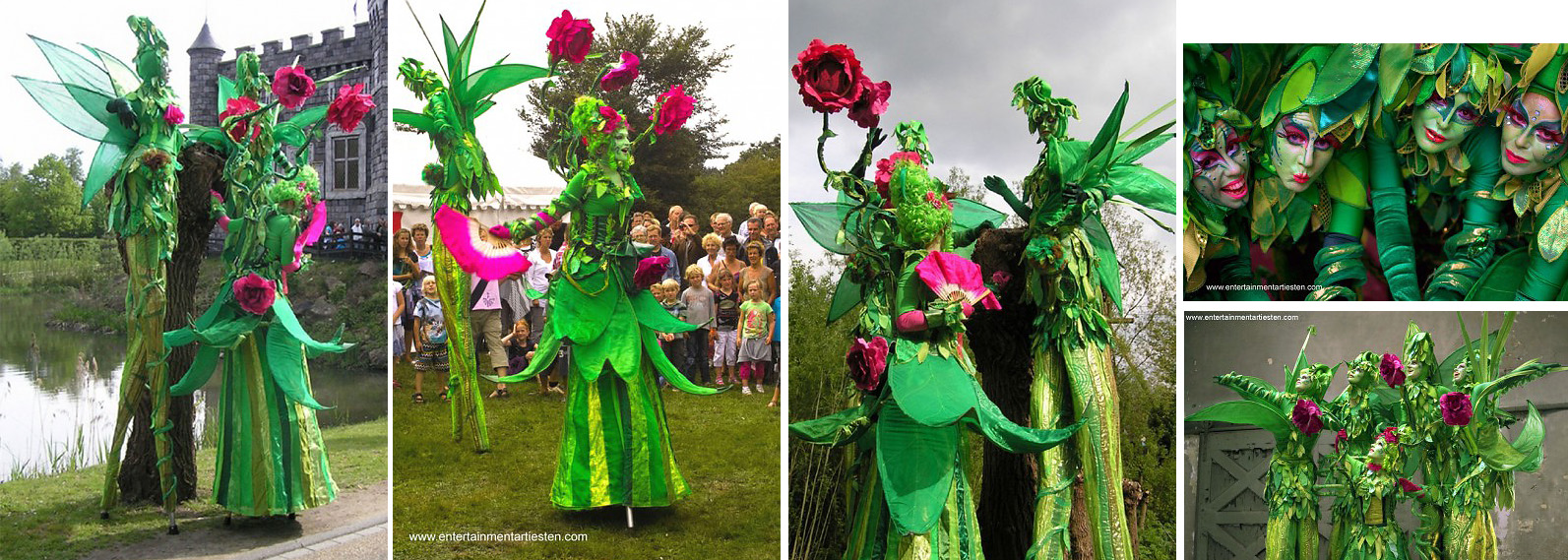 De Steltenbomen verzorgen een prachtige entree act & ontvangstanimatie, straattheater, steltenlopers, groen, duurzaam, ontvangsact, steltentheater, groene bomen, natuur, Govers Evenementen, www.goversartiesten.nl