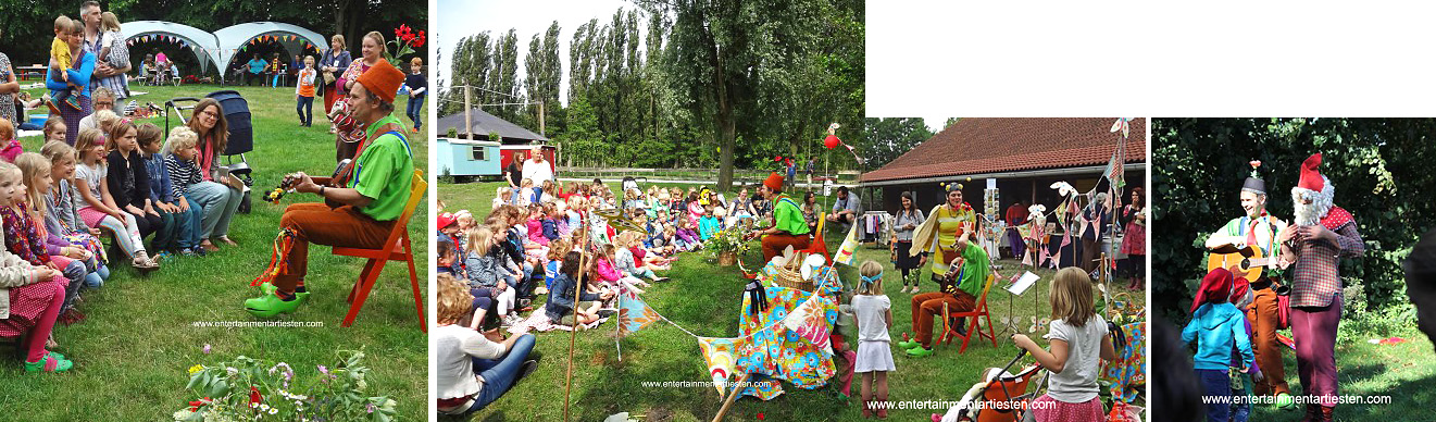 Kinderprogramma Het zomerfeest. Gespeeld met muziek en zingende verhaaltjes, kindertheater, kindervoorstelling, kinderfeestje organiseren, muzikanten, kinderliedjes, Govers Evenementen, www.goversartiesten.nl