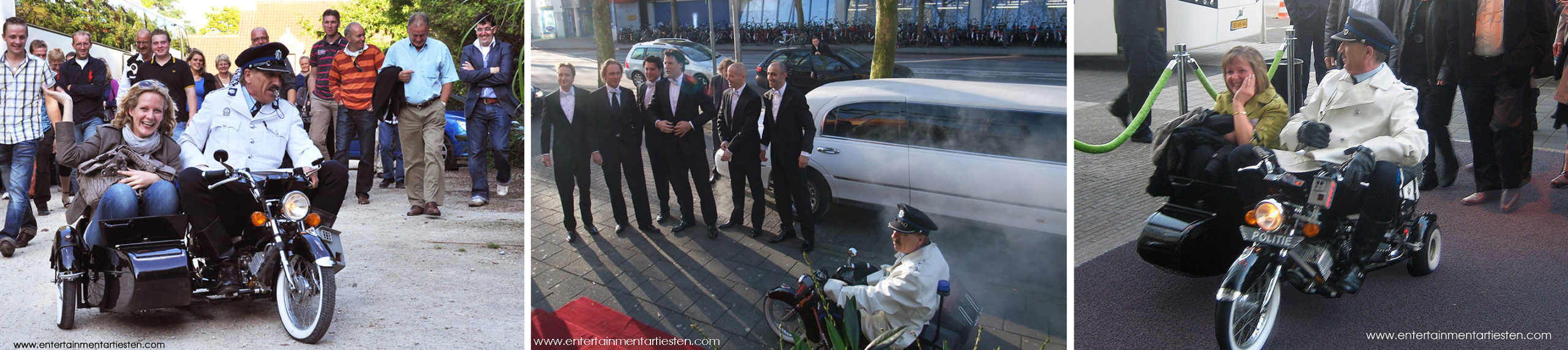 De nostalgische politiemotor, Govers Evenementen, www.goversartiesten.nl De nostalgische politiemotor is een komische Entree act om uw gasten mee te verwelkomen, thema act, straattheater, ontvangsact, entertainment, artiesten boeken, Govers Evenementen, www.goversartiesten.nl