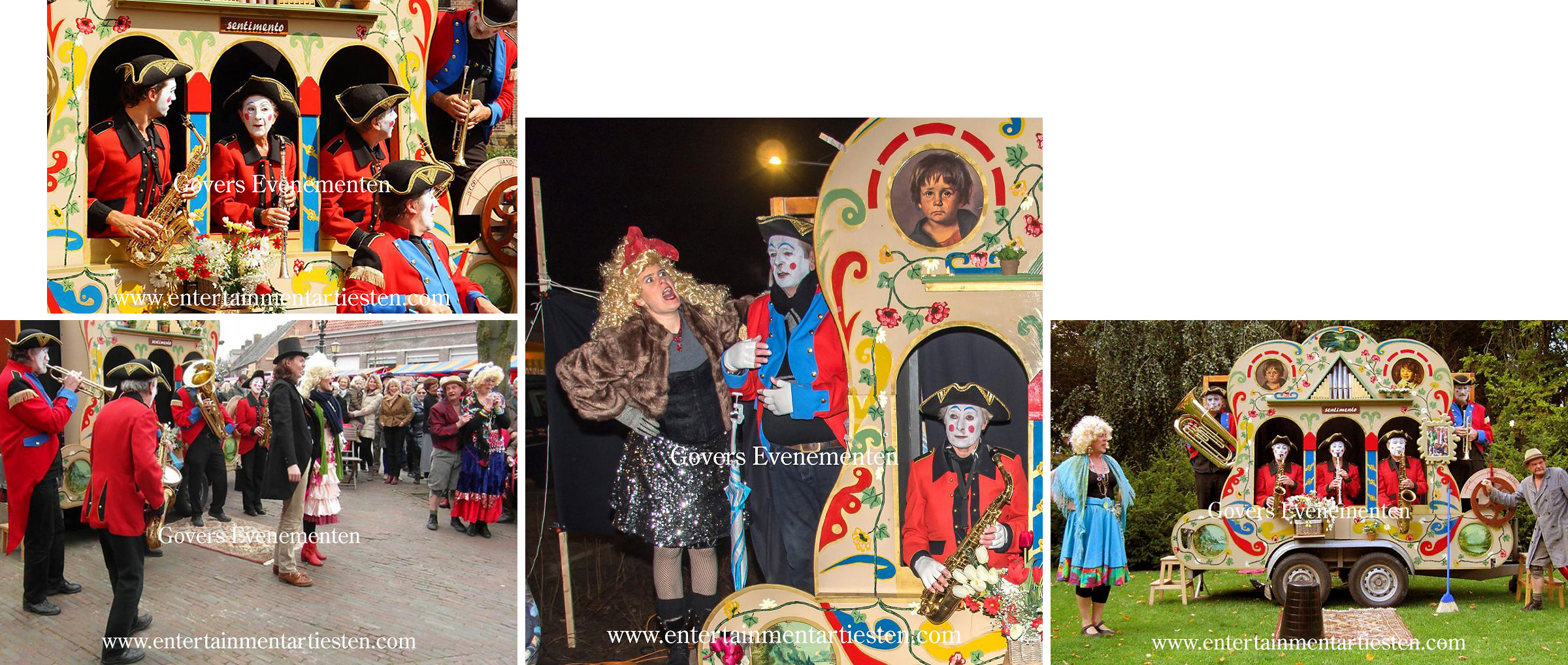 Een familievoorstelling met een lach en een traan, Govers Evenementen, www.goversartiesten.nl Een familievoorstelling met een lach en een traan. Acteurs en zangers laten een draaiorgel tot leven komen. Straattheater - straatartiesten, muziek, muziekgroep, acteurs, festival, Govers Evenementen, www.goversartiesten.nl