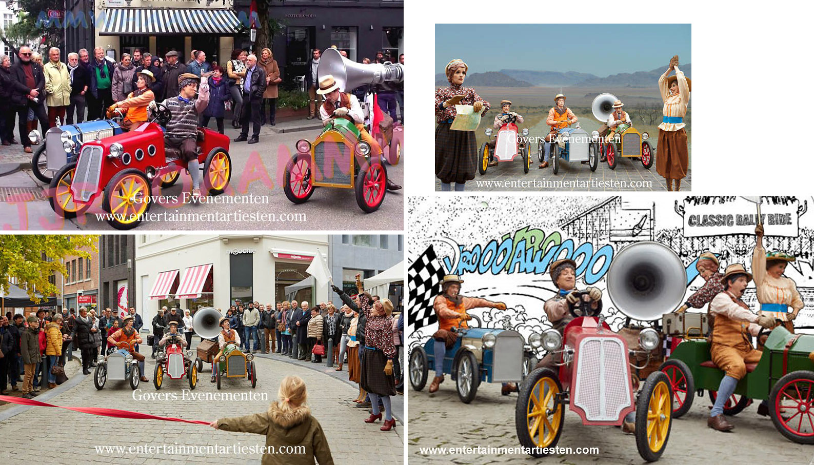 Straattheater, De Motoren Ronken In de verte klinkt de omroeper met zijn wervelende commentaar, de motoren ronken, het startschot knalt, straattheater, straatact, festival theater, Govers Evenementen, www.goversartiesten.nl