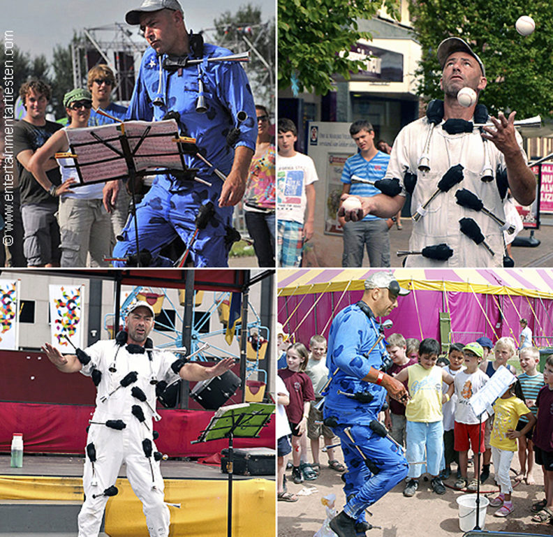 Jongleur-Acrobatiek, een komische en energieke straatvoorstelling die een optreden doet met heel veel toeters, straattheater, Govers Evenementen, www.goversartiesten.nl