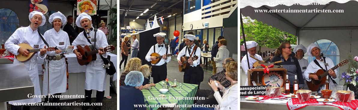 Muzikale kok chef muziek muzikanten culinair entertainment, bandje, muzikaal entertainment, artiesten boeken, artiestenbureau, artiestenbureau, trio muziek, muziekduo, themafeest, evenement organiseren, Govers Evenementen, www.goversartiesten.nl