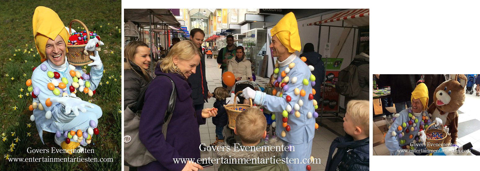 Paas-entertainment, paashaas, eiermannetje, paasei, paaseieren, entertainment voor kinderen, winkelcentrum promotie, artiest, artiesten, pasen, paashaas, Govers Evenementen, www.goversartiesten.nl