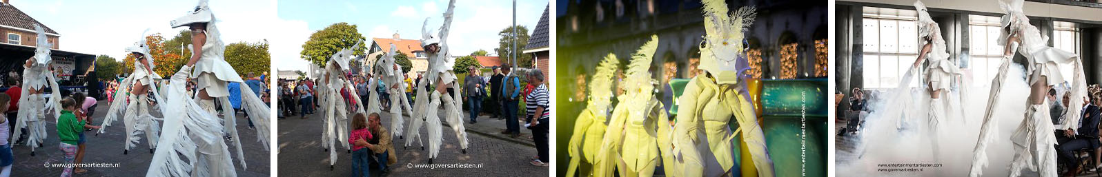 Magic White Horses, steltentheater, te boeken bij Govers Evenementen, www.goversartiesten.nl Magic White Horses, steltenlopers - steltentheater voor straatfestival Steltenlopers, steltenacts, steltenloper, steltentheater, sinasappels, oranje, stelten act, artiesten boeken, artiestenbureau, straattheater acts, thema feest, catering act, culinaire acts, beurs & promotie acts, Govers Evenementen, www.goversartiesten.nl
