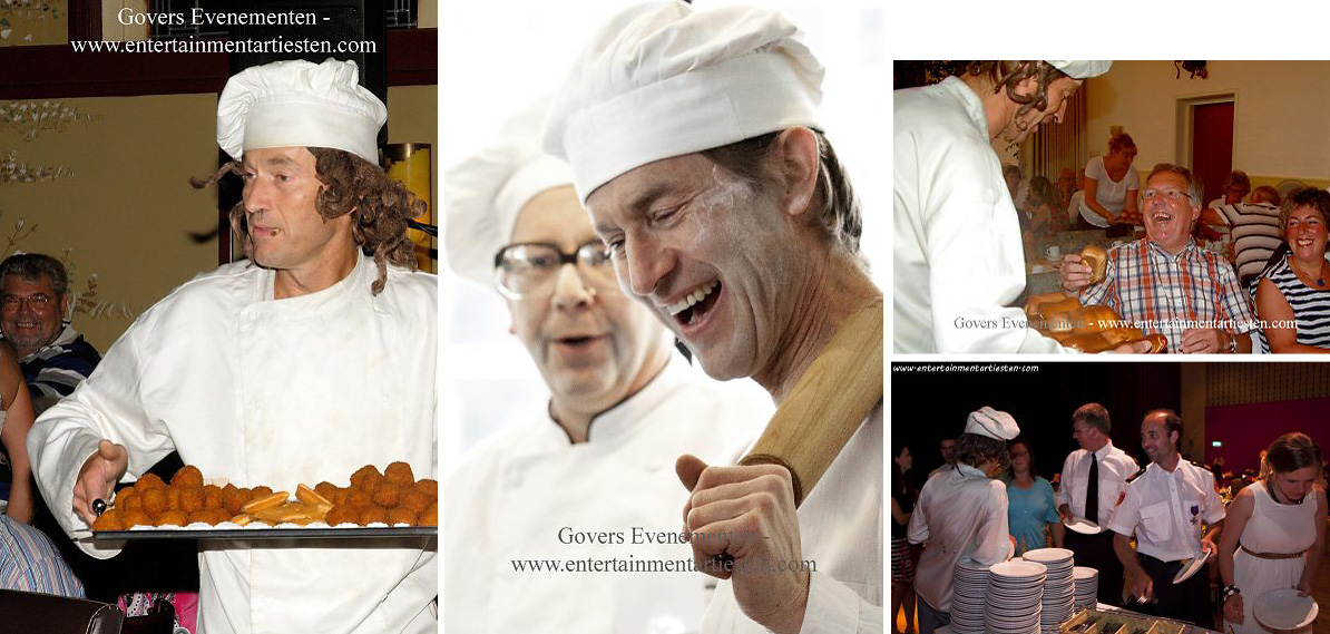 Smoezelige Koks en Fanatieke Bakkers, catering acts, culinaire acts, culinair entertainment, acteurs, artiesten boeken, artiestenbureau, thema feest, ontvangst act, beurs & promotie acts, evenementenbureau, horeca acts, Govers Evenementen, www.goversartiesten.nl