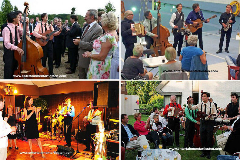 The Rilliato's, een elektrisch versterkte feest-band met een akoestische loop-act. Spelen op een chique diner-dansant maar ook op een bedrijfsfeest, op een bruiloft en op een swing- feest, Govers Evenementen, www.goversartiesten.nl