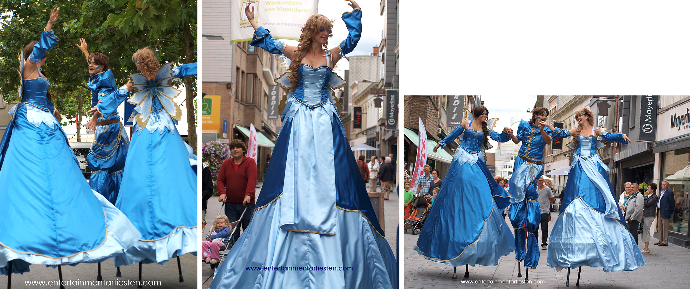 Als vlinders flaneren en dansen zij over straten en pleinen. Hemelsblauw steltentheater, Govers Evenementen, www.goversartiesten.nl Als vlinders flaneren en dansen zij over straten en pleinen. Hemelsblauw steltentheater, steltenlopers, artiesten boeken, Govers Evenementen, www.goversartiesten.nl