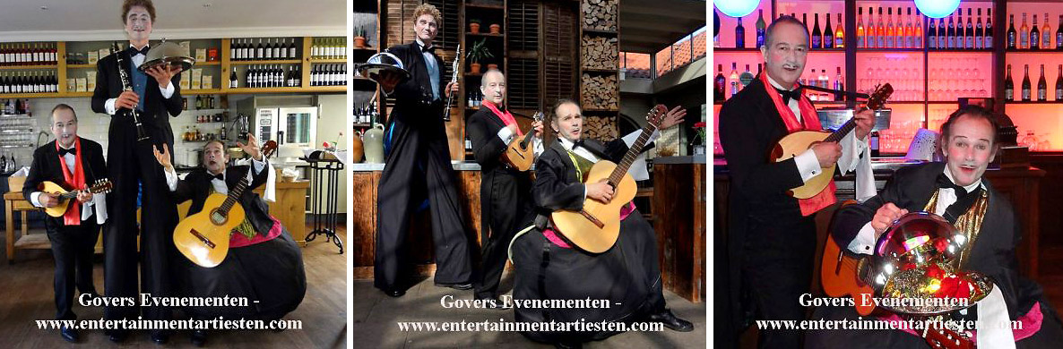 De Muzikale Kelners, Muzikale act, bandje, ontvangst act, catering act, muziek muzikanten culinair entertainment, bandje, muzikaal entertainment, artiesten boeken, artiestenbureau, artiestenbureau, muziek trio, muziekduo, themafeest, evenement organiseren, Govers Evenementen, www.goversartiesten.nl