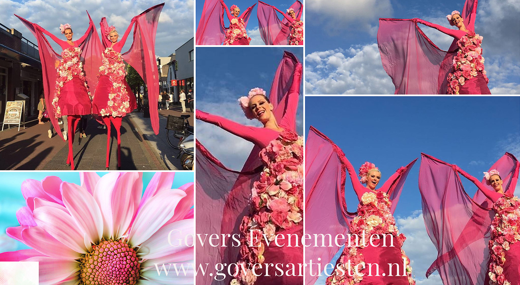 Een kleurrijke voorjaars explosie! Heel actueel voor uw promotionele activiteiten waarbij ze bloemen, snoepgoed of anderszins aan het winkelende publiek kunnen uitdelen. Maar zeker ook voor huwelijkspartijen, uw opening, festival of tijdens een Moederdag actie, Govers Evenementen, www.goversartiesten.nl