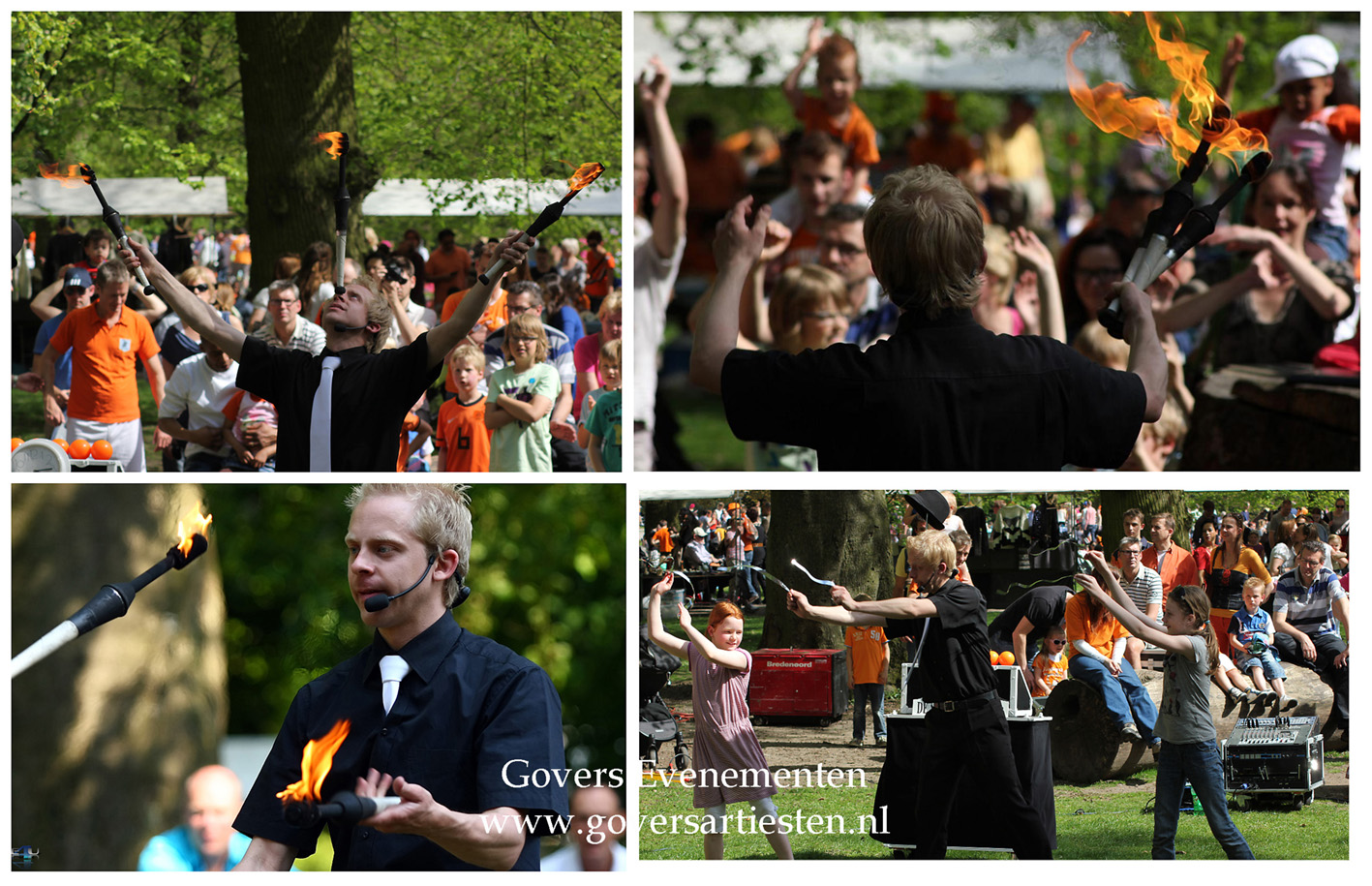 jongleur acrobatiek, deze jongleur jongleert met vuurfakkels, ballen en diabolo's, straattheater, artiesten boeken, artiestenbureau, thema feest, Govers Evenementen, www.goversartiesten.nl