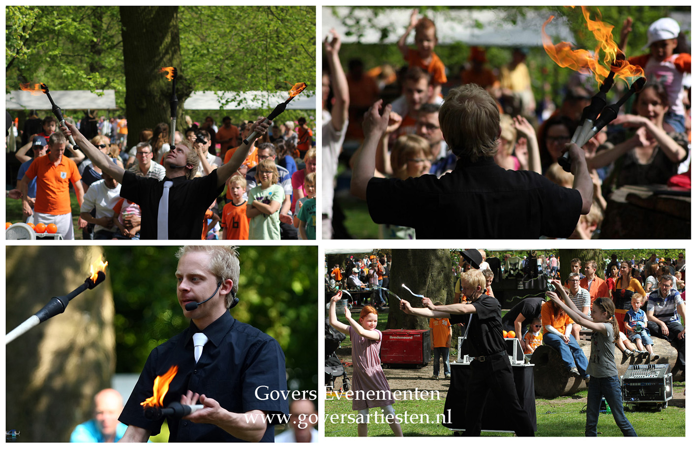 jongleur acrobatiek, deze jongleur jongleert met vuurfakkels, ballen en diabolo's, straattheater, artiesten boeken, artiestenbureau, thema feest, Govers Evenementen, www.goversartiesten.nl