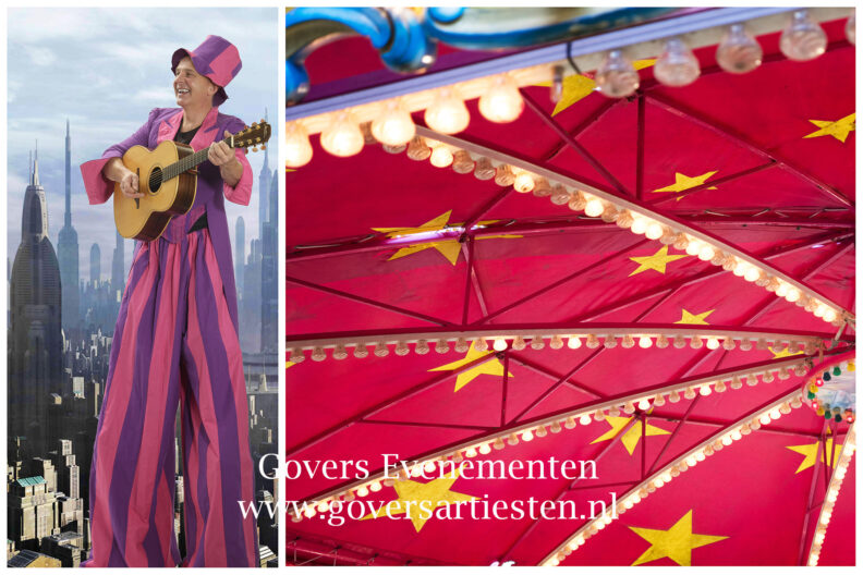 Muziek op stelten, steltenlopers, steltenact, steltentheater, straattheater met muziek, muzikant boeken, Govers Evenementen, www.goversartiesten.nl