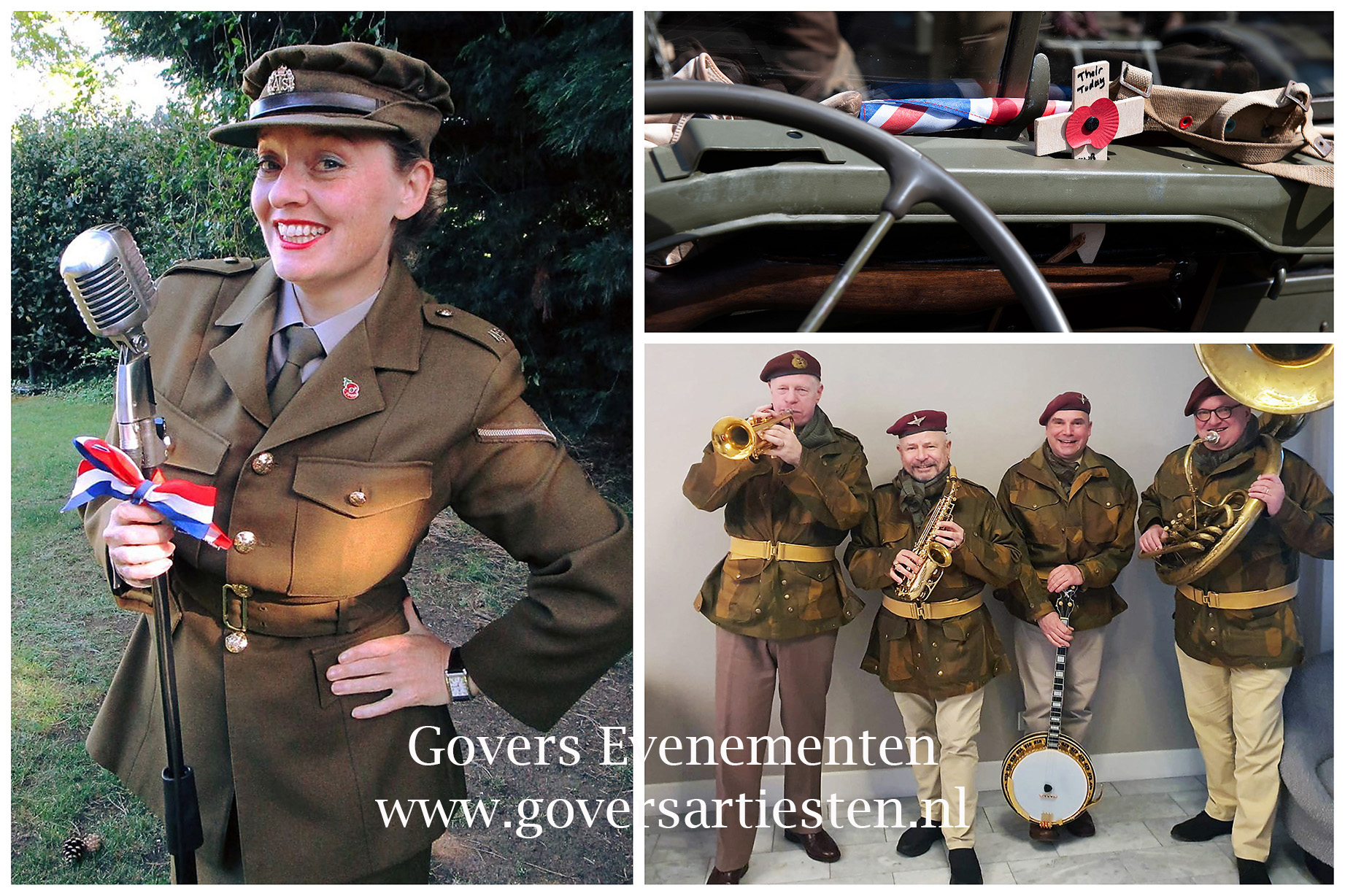 Airborne Red Devils, Jaren 40 muziek uit WW2, te boeken bij Govers Evenementen, www.goversartiesten.nl D Day 75 jaar, Bevrijding, Bevrijdingsorkest, Band of 4 brothers, Bevrijdings evenementen, Peter Faber, Keep them Rolling, D-Day Revival ban, music from WOII, Band of Brothers, Normandie, de muziek van Glenn Miller, Vera Lynn, Benny Goodman, Bing Crosby en Frank Sinatra, theatershow, concert, bevrijdingsjaren, WW II, Jazzmuziek, D-Day, Amerikaanse muziek, Looporkest - straatmuzikanten, Dixielandband, artiesten boeken, muzikanten, muziek boeken, bandje, muziek, thema feest, Govers Evenementen, artiestenbureau, looporkest, zangeres, zangers, blaasorkest, oorlog herdenken, Govers Evenementen, www.goversartiesten.nl