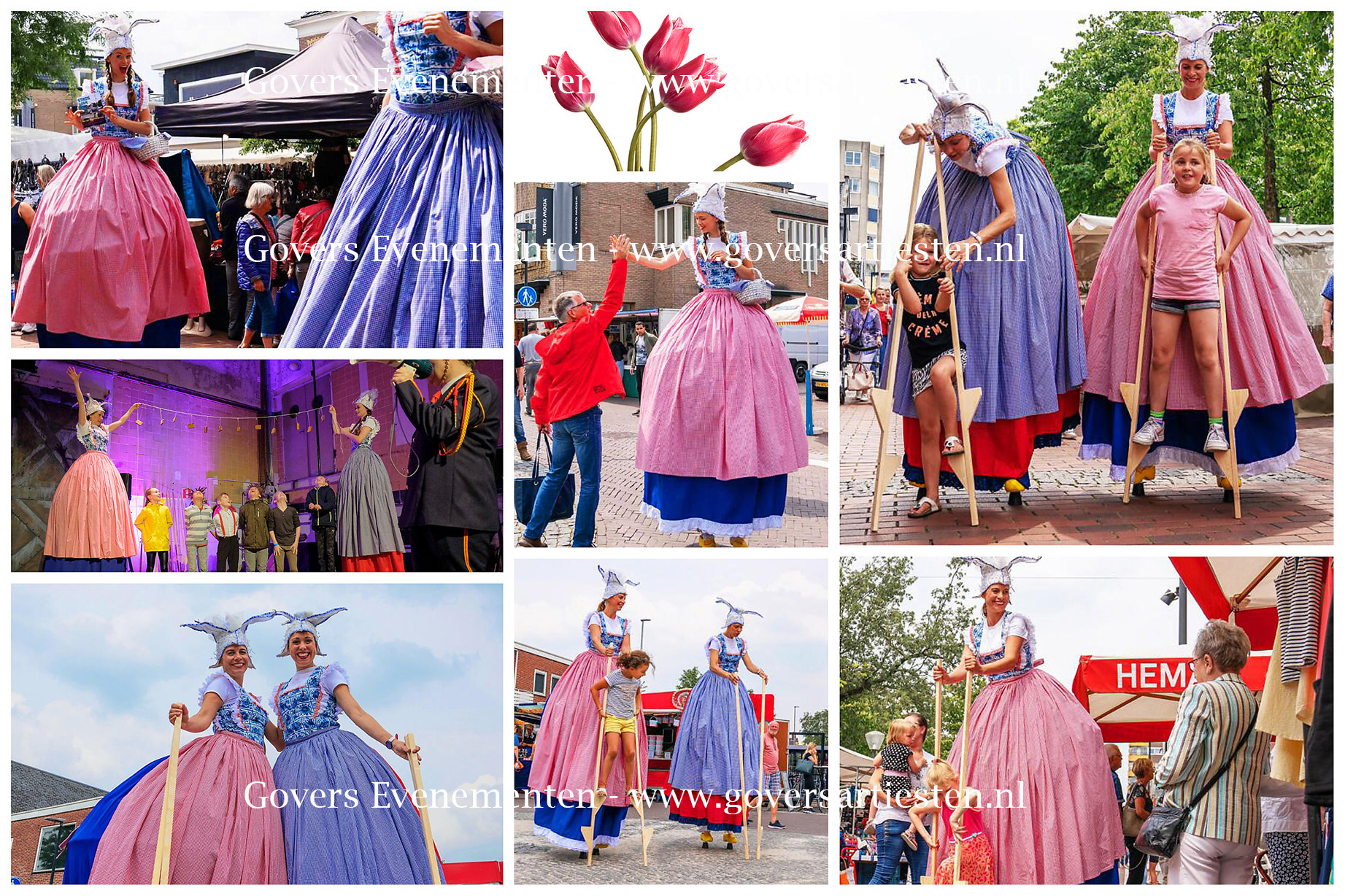 Hollandse dames, steltenact, steltentheater, stelten act, straattheater op stelten, steltenlopers, Hollands entertainment, hollandse spelletjes, koekhappen, straattheater terug in de tijd, straattheater voor kinderen, Govers Evenementen, www.goversartiesten.nl