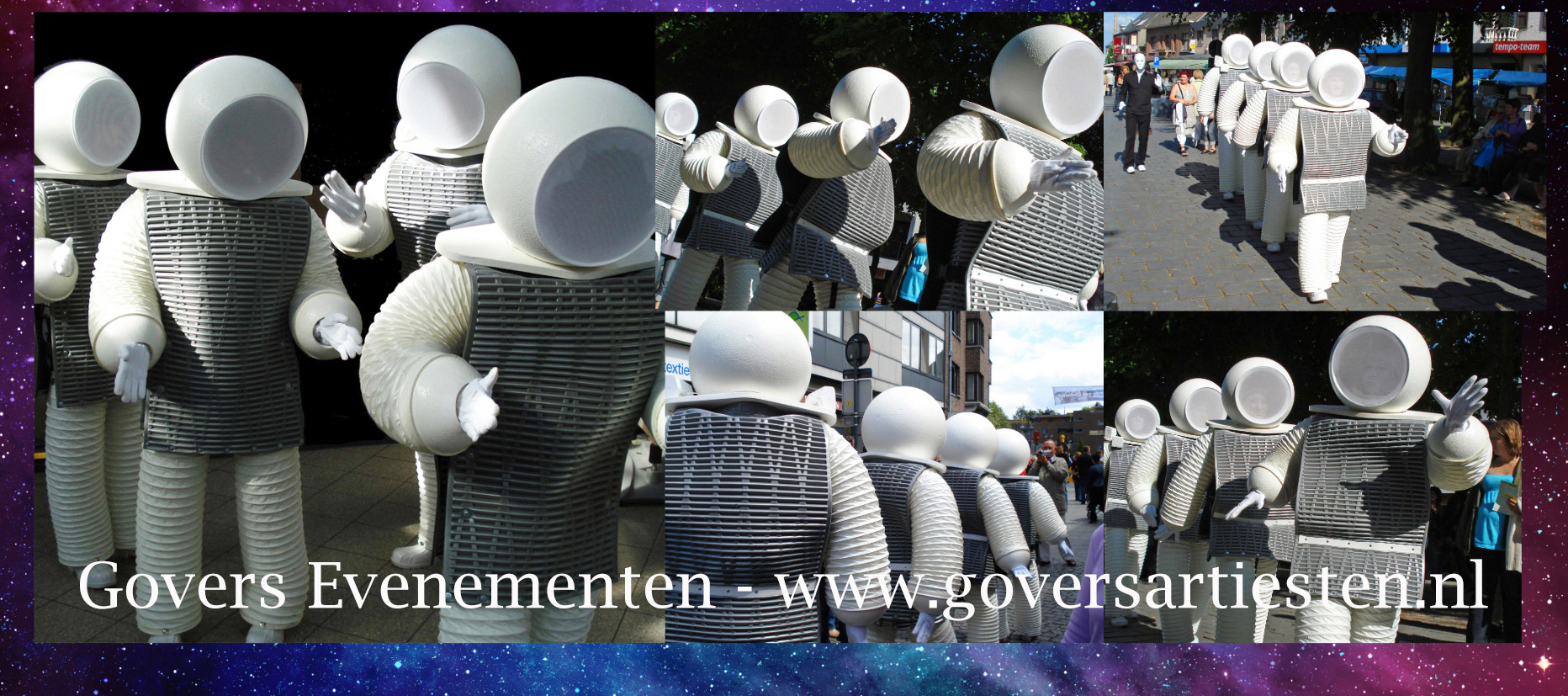 Robots, Animatie acts, te boeken bij Govers Evenementen, www.goversartiesten.nl Robots, Robot, robot animatie act, straattheater, space-acts, luchtvaart, ruimtevaart straattheater, kindervoorstelling, animatie op straat, parade acts