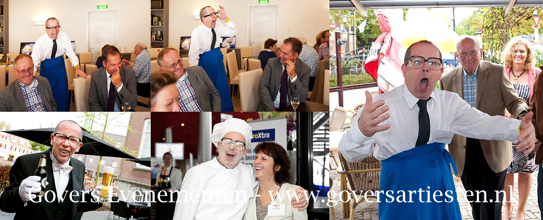 obers, grappige ober, acteur inhuren, typetjes, humor, komisch duo, artiesten boeken, mimespeler, mime, straattheater, thema entertainment, acteurs, komische types, vrolijk entertainment, artiestenbureau, animatie acteur, animatieact, act, openingsact, gasten verwelkomen, speech houden, actrices inhuren, Govers Evenementen, www.goversartiesten.nl