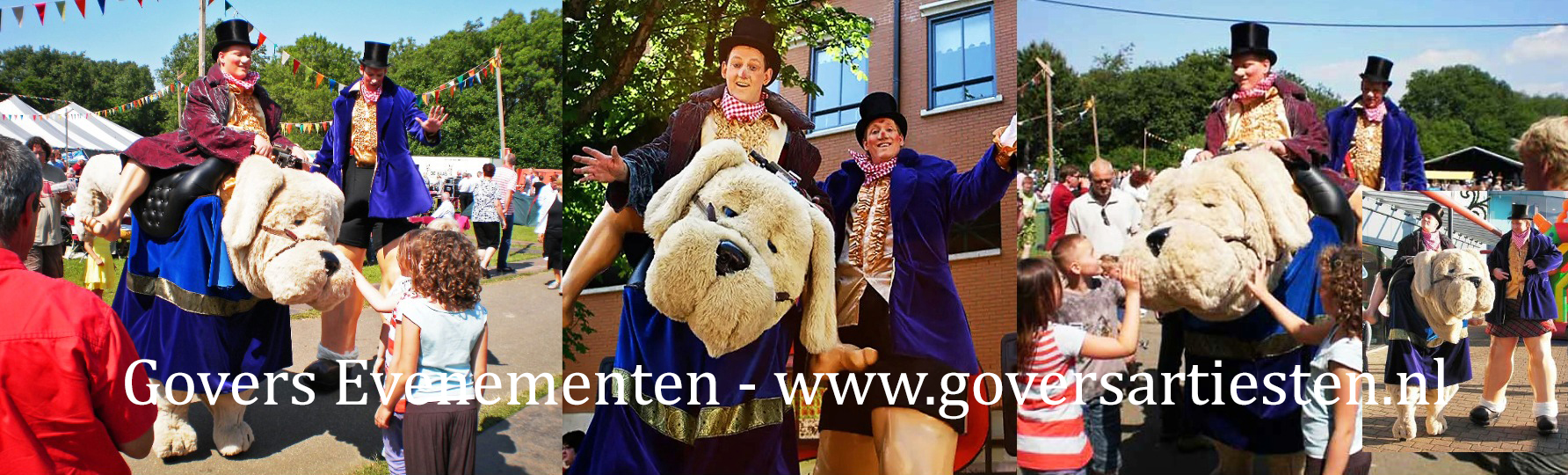 De Grote Knuffelhond, honden aaien, straattheater voor kinderen, Hond op stelten, steltentheater, steltenlopers, straattheater op stelten, feest op stelten, dieren op stelten
